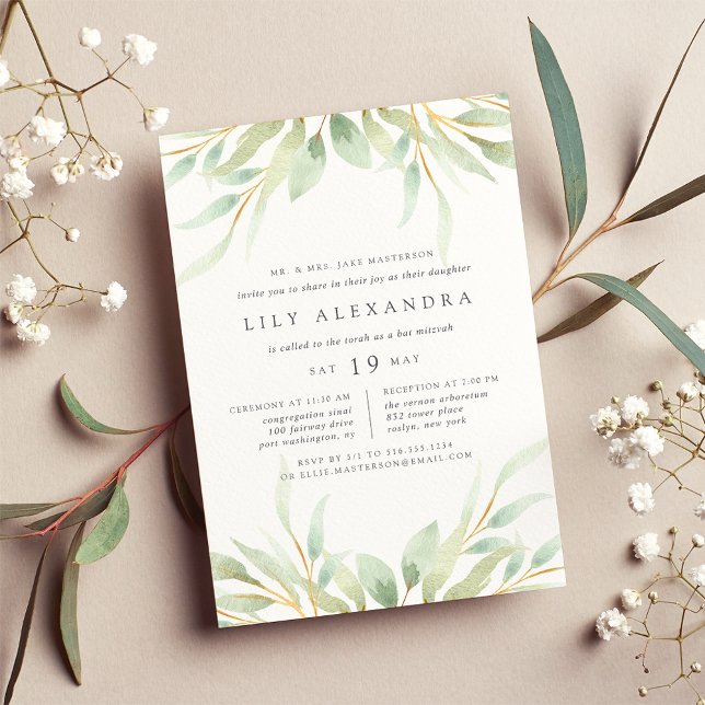 Invitación Airy Botanical Bat Mitzvah (Subido por el creador)