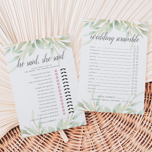 Invitación Airy Botanical Double-Sided Bridal Shower Game (Subido por el creador)