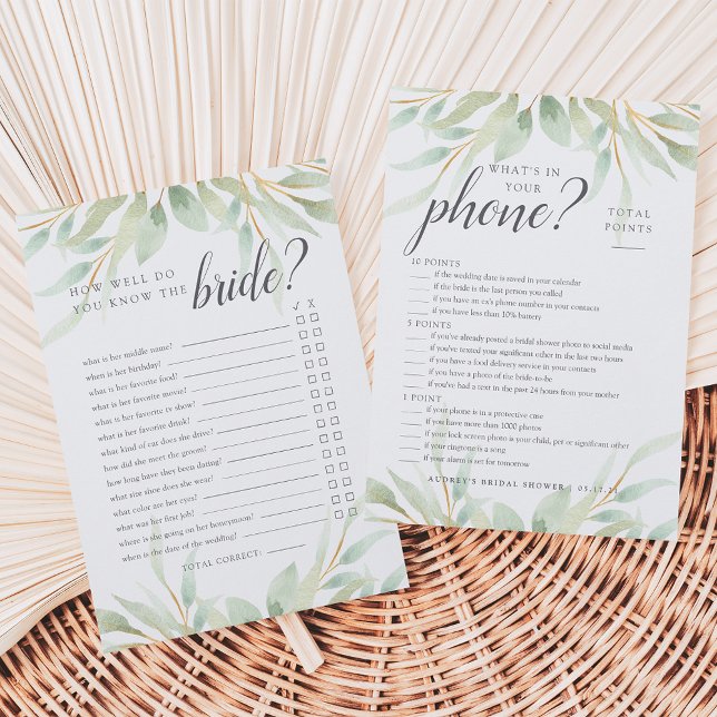 Invitación Airy Botanical Double-Sided Bridal Shower Game (Subido por el creador)