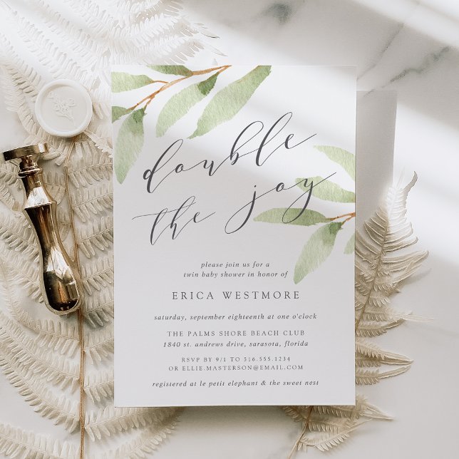 Invitación Airy Botanical Twin Baby Shower (Subido por el creador)