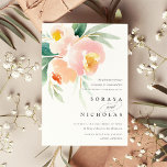 Invitación Airy Floral | Wedding Invitation<br><div class="desc">Modern floral wedding invitation in sheer pastel watercolors features an oversized bouquet of painted blooms in pale peach and mint green,  with your wedding details aligned at the bottom right in soft grey lettering.</div>