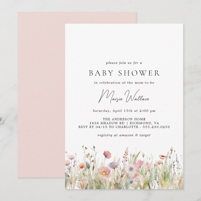 Invitación Airy Garden | Baby Shower Chica suave de primavera (Anverso / Reverso)