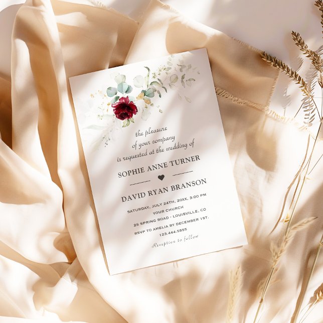 Invitación Airy Greenery Burgundy Floral Gold Boda (Subido por el creador)