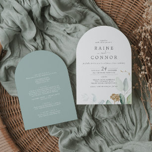 Invitación Airy Greenery Gold Leaf All In One Arch Boda