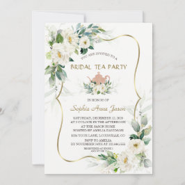 Invitación Airy Greenery White Flowers Gold Bridal Shower