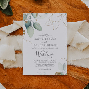 Invitación Airy Greenery y Gold Leaf Boda