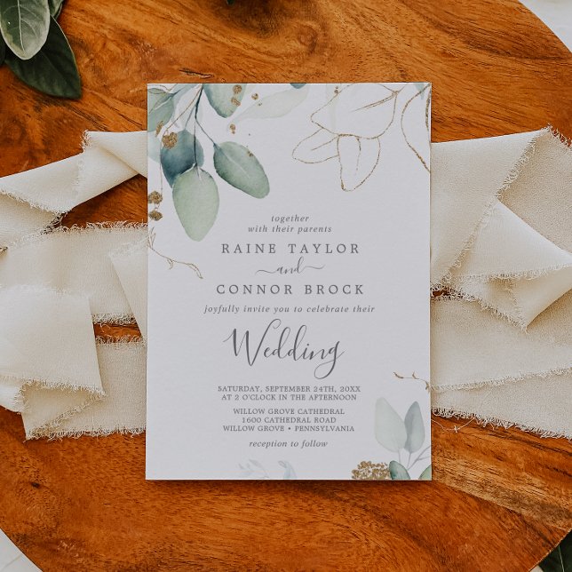 Invitación Airy Greenery y Gold Leaf Boda (Subido por el creador)
