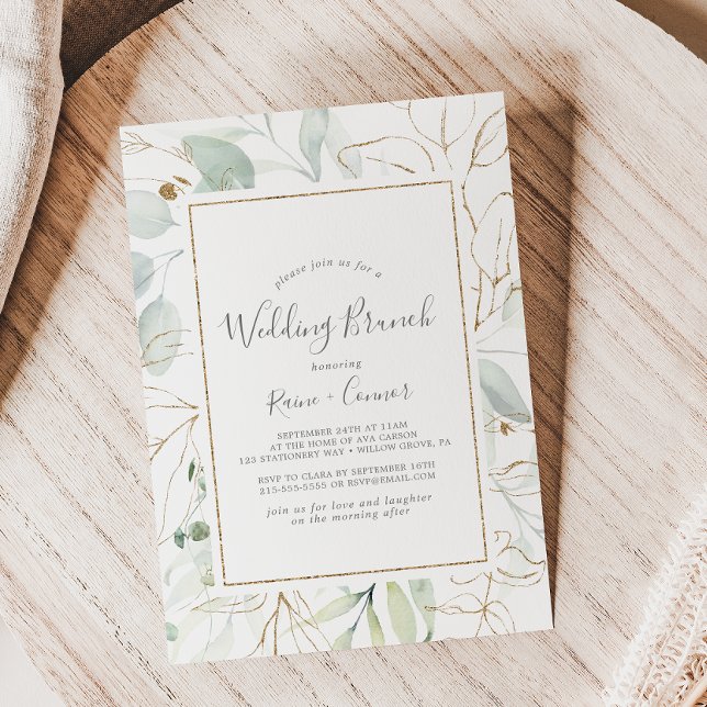 Invitación Airy Greenery y Gold Leaf Boda Brunch (Subido por el creador)