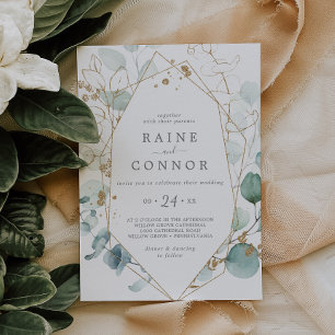 Invitación Airy Greenery y Gold Leaf Casual Boda