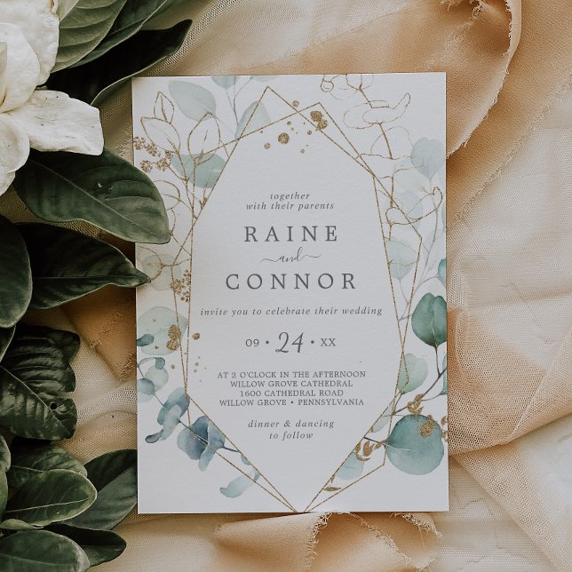 Invitación Airy Greenery y Gold Leaf Casual Boda (Subido por el creador)