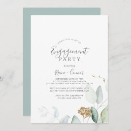 Invitación Airy Greenery y Gold Leaf Engagement Party