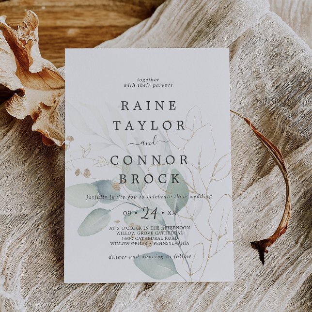 Invitación Airy Greenery y Gold Leaf Faded Boda (Subido por el creador)