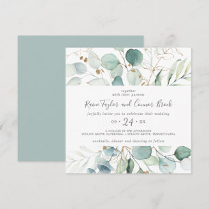Invitación Airy Greenery y Gold Leaf Square Boda