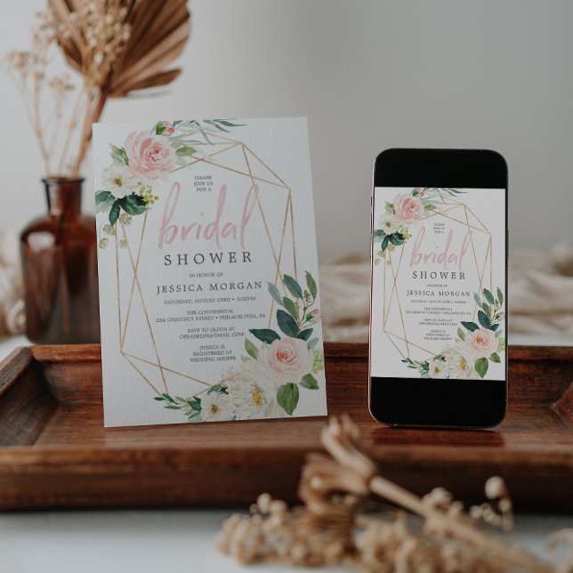 Invitación Airy Rubor Floral Gold Bridal Shower (Subido por el creador)