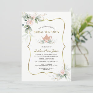 Invitación Airy Watercolor Pink Floral Gold Bridal Tea Fiesta