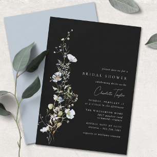 Invitación Airy Wildflower   Ducha nupcial floral negra