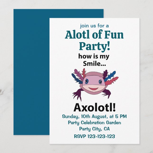 Invitación Ajolote ¿Cómo es divertida mi sonrisa Ajolote  (Anverso / Reverso)