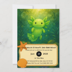 Invitación Ajolote Verde en Cumpleaños del Bosque Encantado