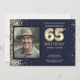 Invitación Ajustar foto azul brillo dorado para fiesta de cum