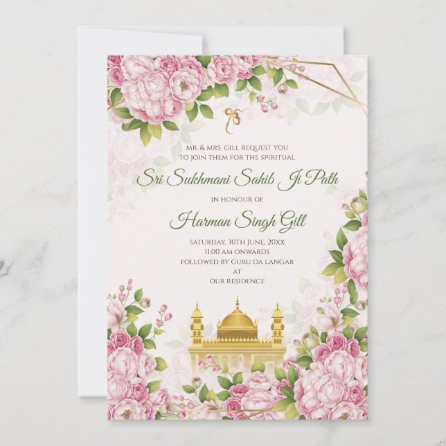 Invitación Akhand Path Digital or Sukhmani path invitation (Anverso)