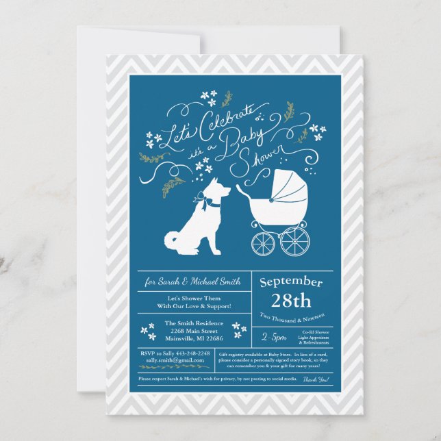 Invitación Akita Dog Baby Shower Boy Blue (Anverso)