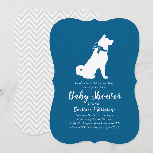 Invitación Akita Dog Baby Shower Boy Blue (Anverso / Reverso)
