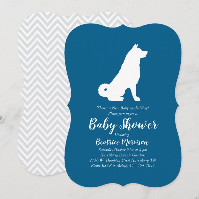 Invitación Akita Dog Baby Shower Boy Blue (Anverso / Reverso)