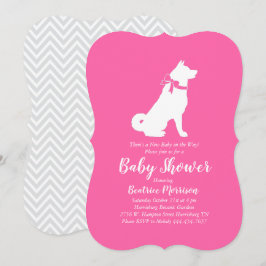 Invitación Akita Dog Chica Baby Shower Pink