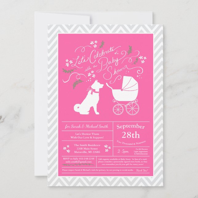 Invitación Akita Dog Chica Baby Shower Pink (Anverso)