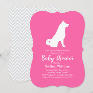 Invitación Akita Dog Chica Baby Shower Pink