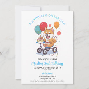 Invitación Akita en bicicleta con Fiesta de Pastel de Cumplea