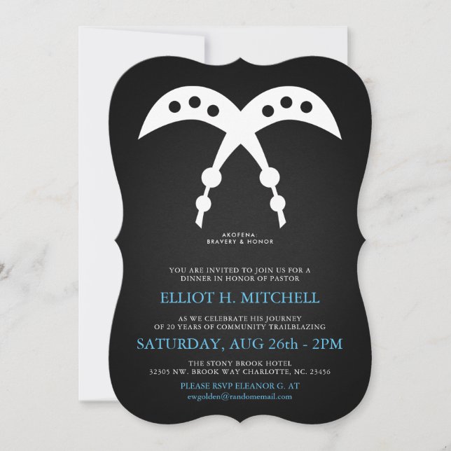 Invitación AKOFENA| Símbolo Adinkra de valor y valor (Anverso)