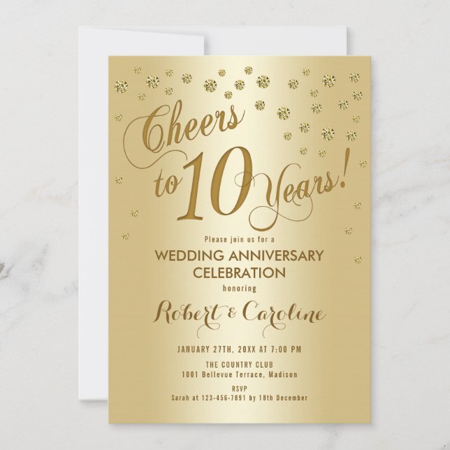 Invitación al 10º Aniversario de Boda en Oro (Anverso)