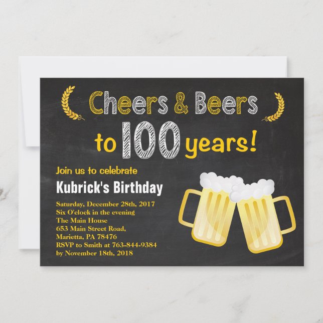 Invitación al 100 cumpleaños Cheers and Beers (Anverso)