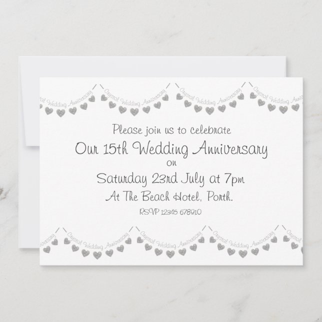Invitación al 15º aniversario de Crystal Boda (Anverso)