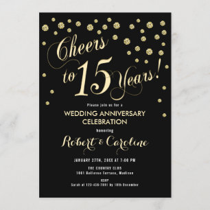 Invitación al 15º aniversario del Boda - Negro y o