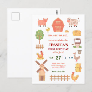 Invitación al 1er cumpleaños de animal de granja