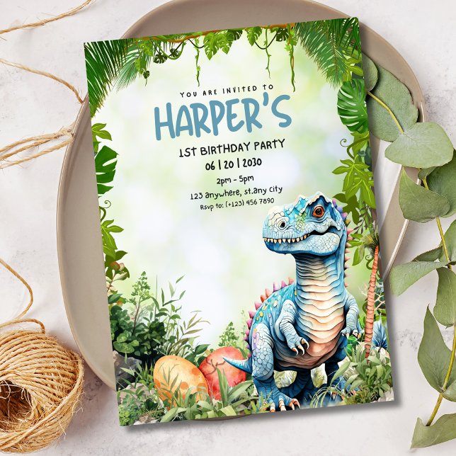 Invitación al 1er cumpleaños de Dinosaurio, Fiesta (Subido por el creador)