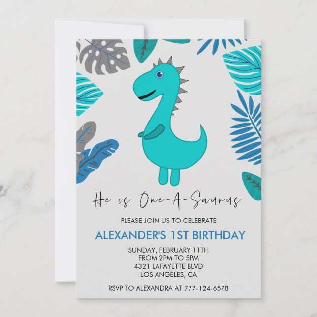 Invitación al 1er cumpleaños de Dinosaurio un chic (Anverso)