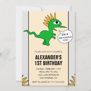 Invitación al 1er cumpleaños de Dinosaurio Uno-a-s