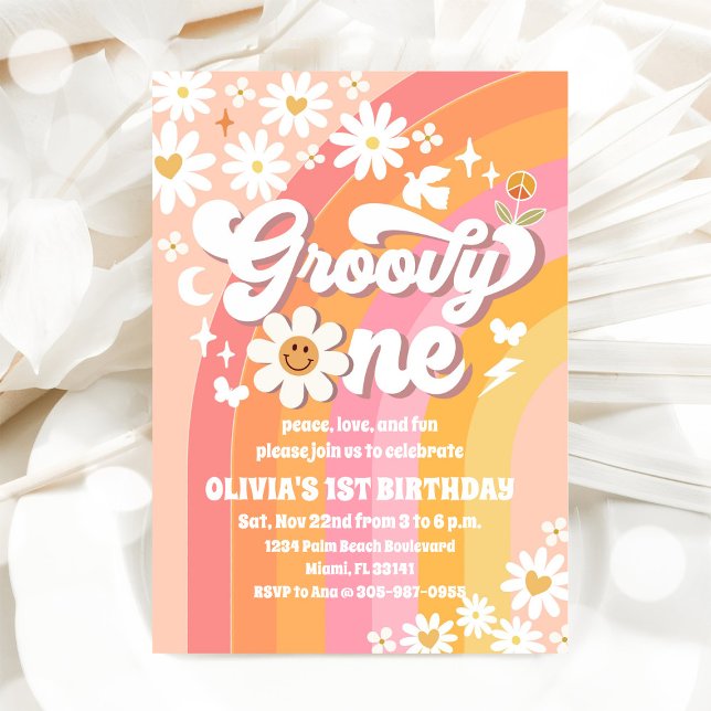 Invitación al 1er Cumpleaños de Groovy Daisy (Subido por el creador)