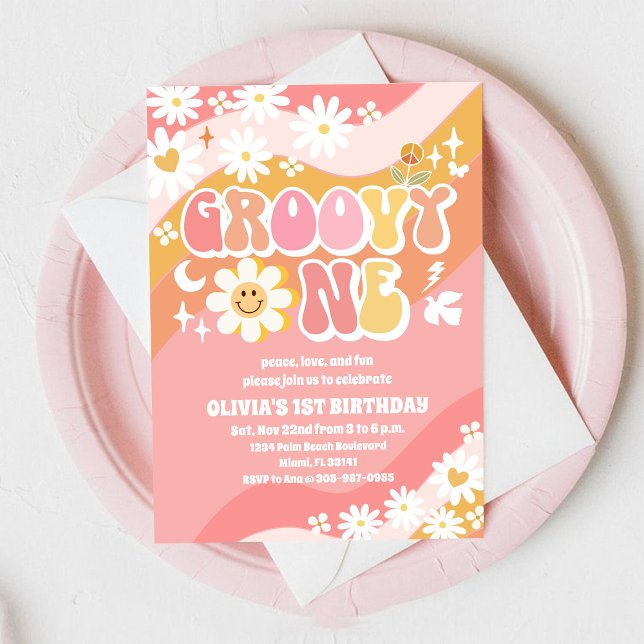 Invitación al 1er Cumpleaños de Groovy Daisy (Subido por el creador)