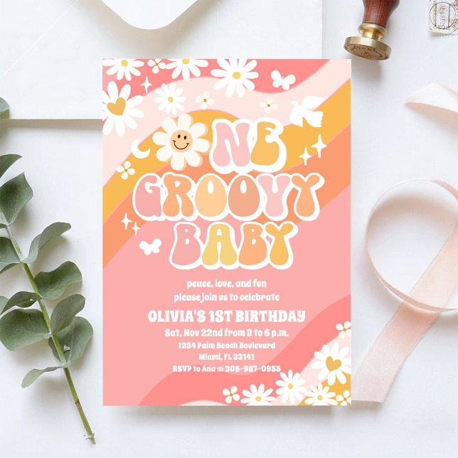 Invitación al 1er Cumpleaños de Groovy Daisy (Subido por el creador)