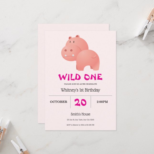 Invitación al 1er Cumpleaños de Hipopótamo Hambrie (Anverso/Reverso In Situ)