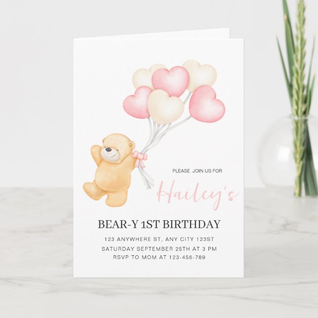 Invitación al 1er Cumpleaños de Osita, Primer Cump (Anverso)