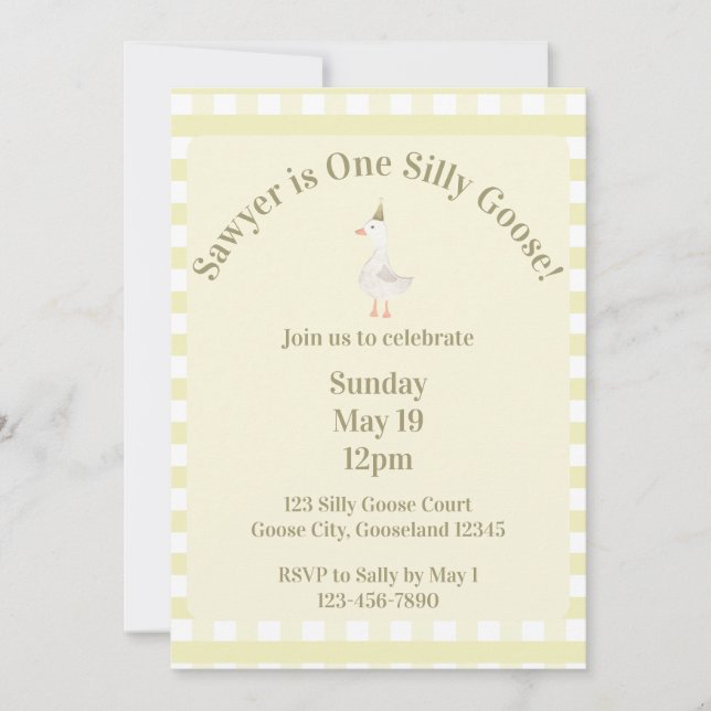 Invitación al 1er Cumpleaños de Silly Goose (Amari (Anverso)