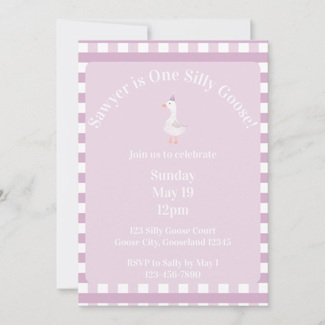 Invitación al 1er Cumpleaños de Silly Goose (Rosa) (Anverso)