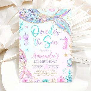 Invitación al 1er Cumpleaños de Sirena Debajo del 