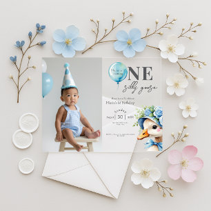 Invitación al 1er Cumpleaños de Un Niño Ganso Tont