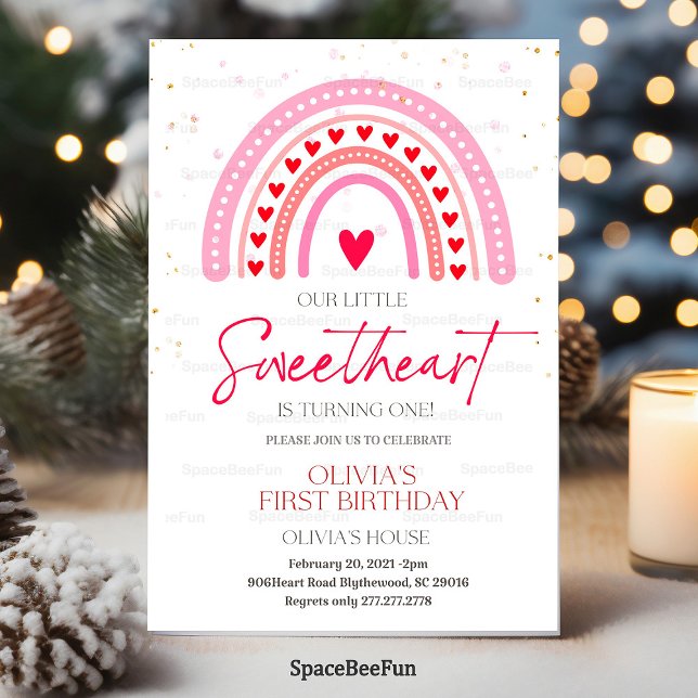 Invitación al 1er Cumpleaños de Valentine Fiesta d (Valentine's day,1st Birthday,Invitation,Valentine Party,Invite Sweetheart,First Birthday,Red Heart p)